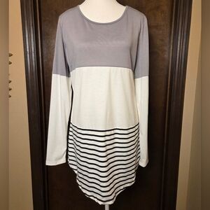Gray, White, & Black Striped Long Sleeve Top NWT